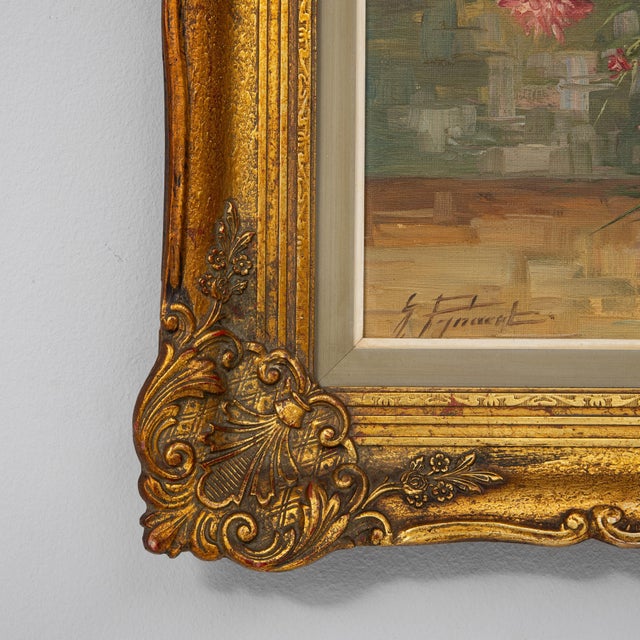Paint 20th Century Belgian Still Life Bouquet Painting in Wooden Frame For Sale - Image 7 of 18