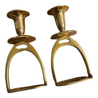 Modern Brass Stirrup Candle Holders- a Pair For Sale