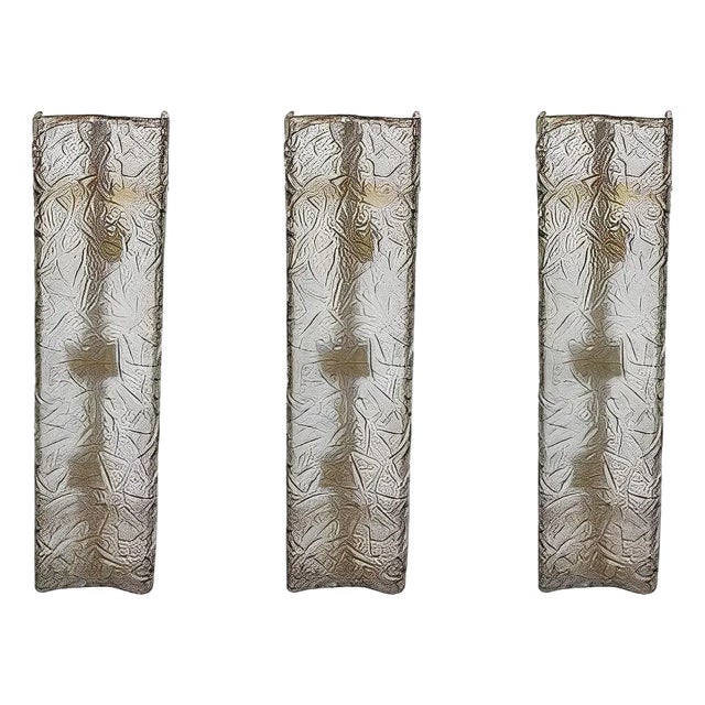 Set of Three Smoky Murano Glass Sconces Designed by Mazzega, Italy, 1960's. For Sale