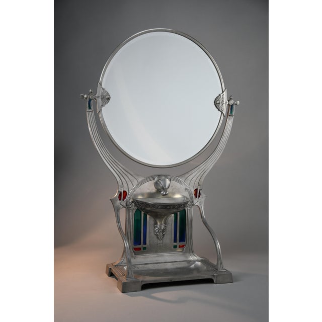 Jugendstil Alpacca Silver-Plated Vanity Mirror with Polychrome Glass Inlays from WMF, 1900s For Sale - Image 10 of 18
