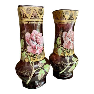 Pair of Antique Mont Joye Legras Amethyst Art Glass Vases For Sale