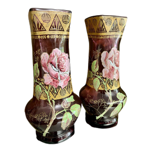 Pair of Antique Mont Joye Legras Amethyst Art Glass Vases