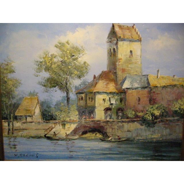 Textile Late 20th Century X Rabous House Boat River and Fishermans Oil on Canvas For Sale - Image 7 of 9