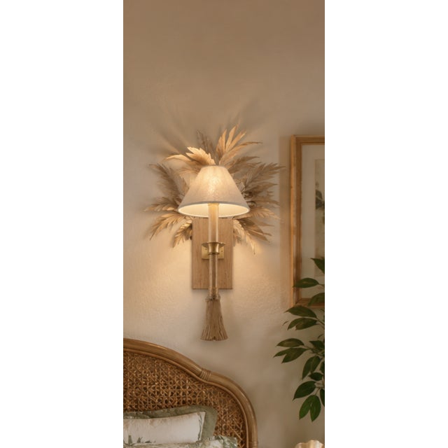 Vintage Pair of Palm Tree Leaves Metal Wall Light Sconce For Sale - Image 4 of 4