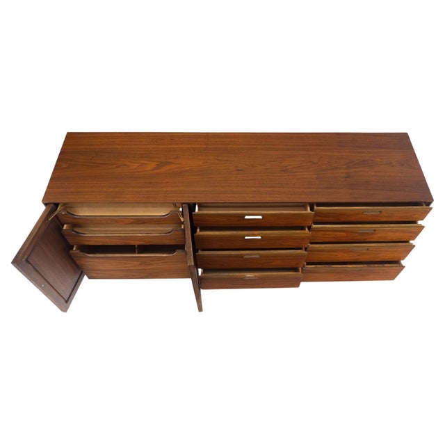 Mid-Century Modern Mid Century Danish Modern Walnut 11 Drawers Dresser Credenza 2 Doors Compartment For Sale - Image 3 of 12