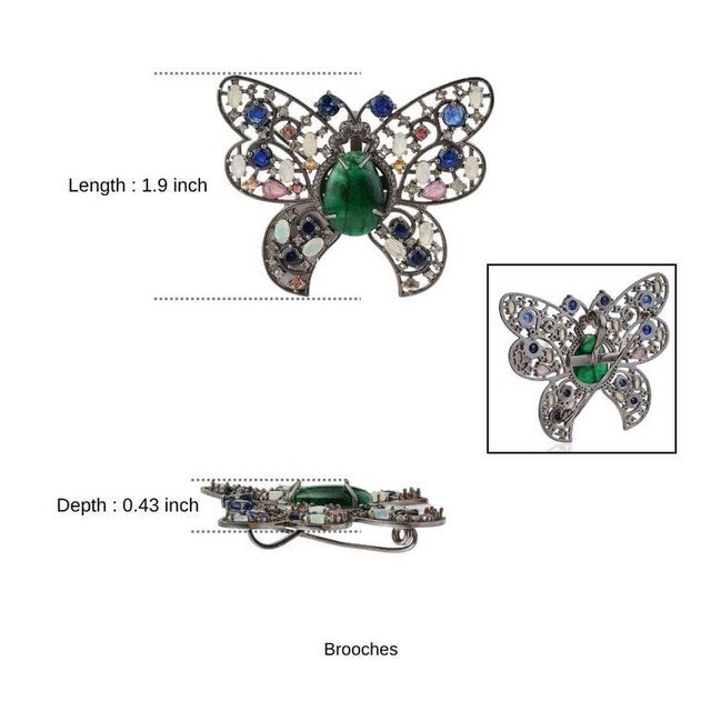 17.62 Carat Multi-Gemstone and Diamond Butterfly Brooch Pendant in Sterling Silver For Sale - Image 10 of 13