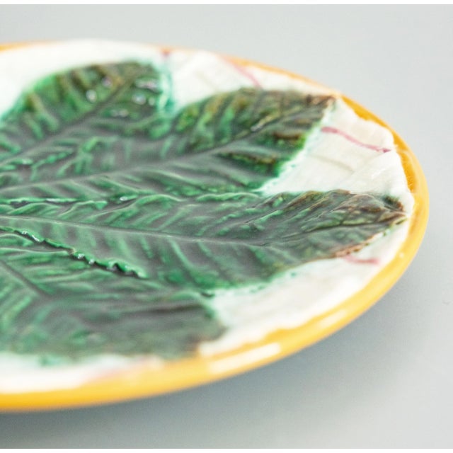 Late 19th Century Antique English George Jones Majolica Chestnut Leaf on a White Napkin Plate, C. 1870 For Sale - Image 5 of 7