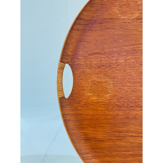 Vintage Danish Modern Round Teak Serving Tray With Cutout Handles, Marked Fh Denmark For Sale - Image 4 of 13
