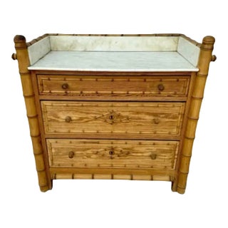 French Faux Bamboo Vanity Chest of Drawers With Marble Top For Sale