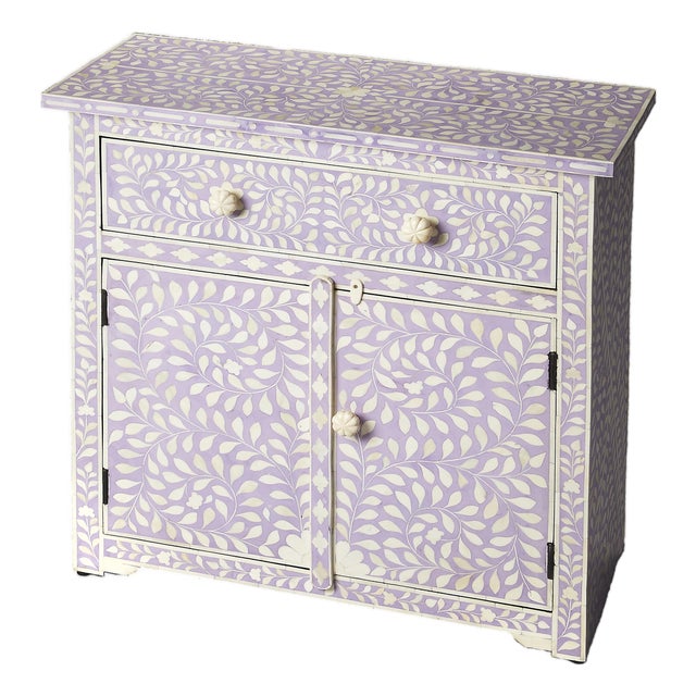 Vivienne 29 in. W Rectangular Bone Inlay 1 Drawer 2 Door Console Chest For Sale