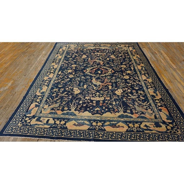 Chinese - Peking Knotted Wool Room Size Antique Rectangle Blue 1930s Rug, Circa Date: 1930s. This exceptional example of...