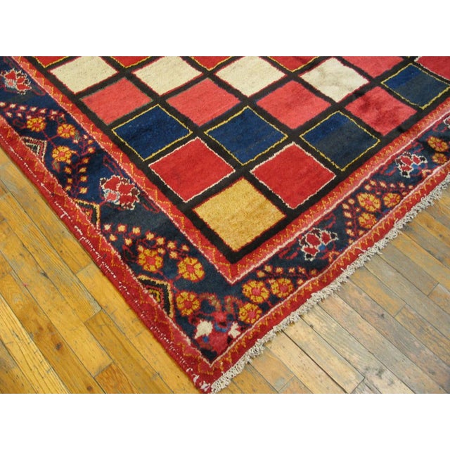Early 20th Century 1930s Multicolor Checks Tribal Antique Persian Gabbeh Rug 6'8" X 10'2" Handknotted Wool Carpet For Sale - Image 5 of 6