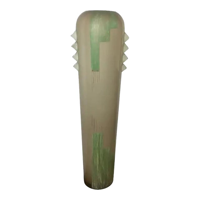 Large Art Deco Cubist Glass Floor Vase by Anatole Riecke Provenance La Coupole Brasserie For Sale