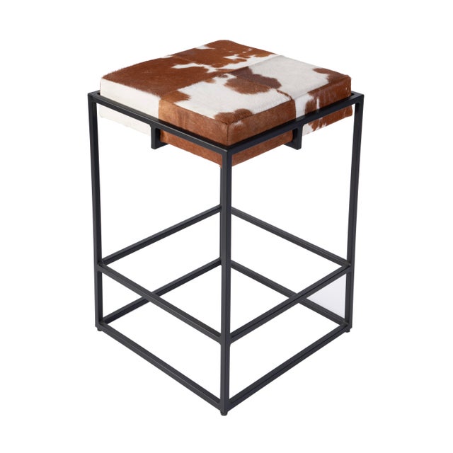 Spritely Home Accent Furniture Stinson 26.5 in. Seat Height Hair on Hide Leather and Iron Counter Stool with Footrest, Brown Leather For Sale - Image 4 of 6