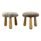 Danish Modern Style, Gray Sheepskin, Maple, Shearling Footstools, 21st C. For Sale