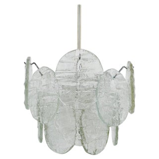 Mid-Century Blatt Ice Glass Disc Chandelier from Kalmar, Austria, 1960s For Sale