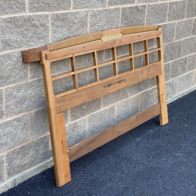 American of Martinsville Queen or Full Mid-Century Modern Sculptural Walnut & Woven Rush Headboard For Sale - Image 11 of 13