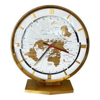 Modernist Desk World Clock Kundo by Kieninger & Obergfell West Germany 1960s For Sale