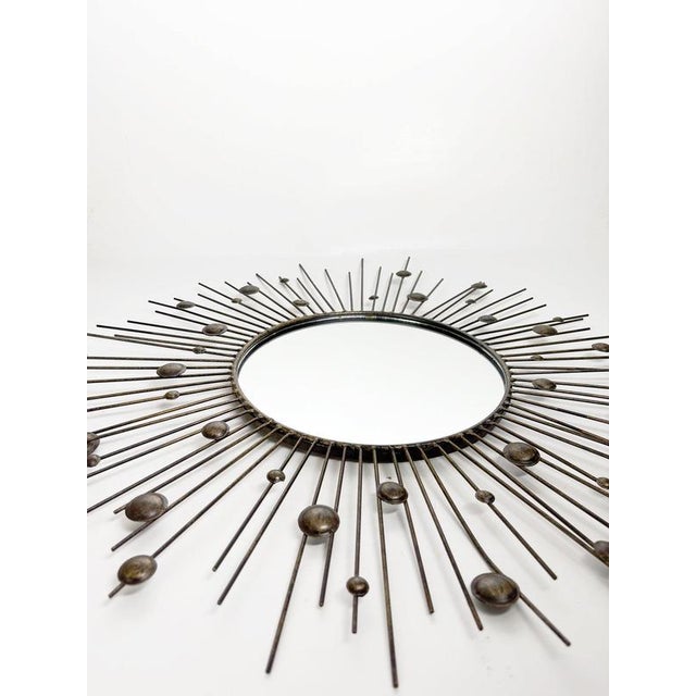 Vintage Round Mirror with Iron Rod, France, 1980s For Sale - Image 6 of 16