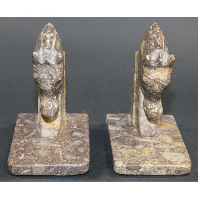 Gemstone Art Deco Brown Onyx Horse Head Bookends - A Pair For Sale - Image 7 of 13