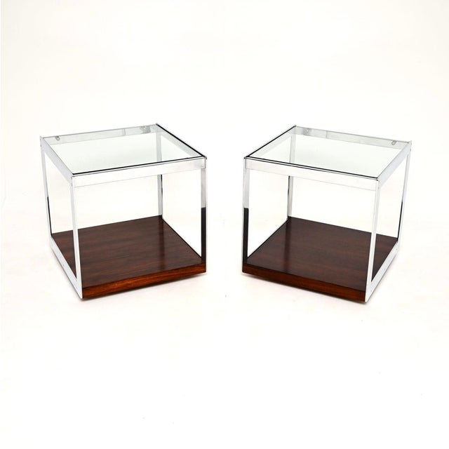 Vintage Glass and Chrome Side Tables attributed to Merrow Associates, 1970, Set of 2 For Sale - Image 11 of 11