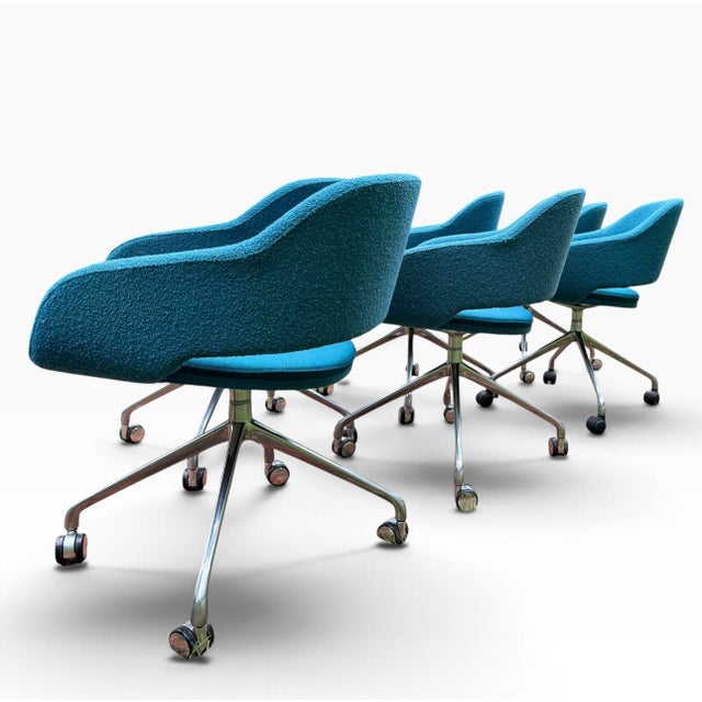 2010s Gemma Bernal “Martini” Swivel Chair for Source International – Teal Bouclé, Chrome Caster Base For Sale - Image 5 of 16