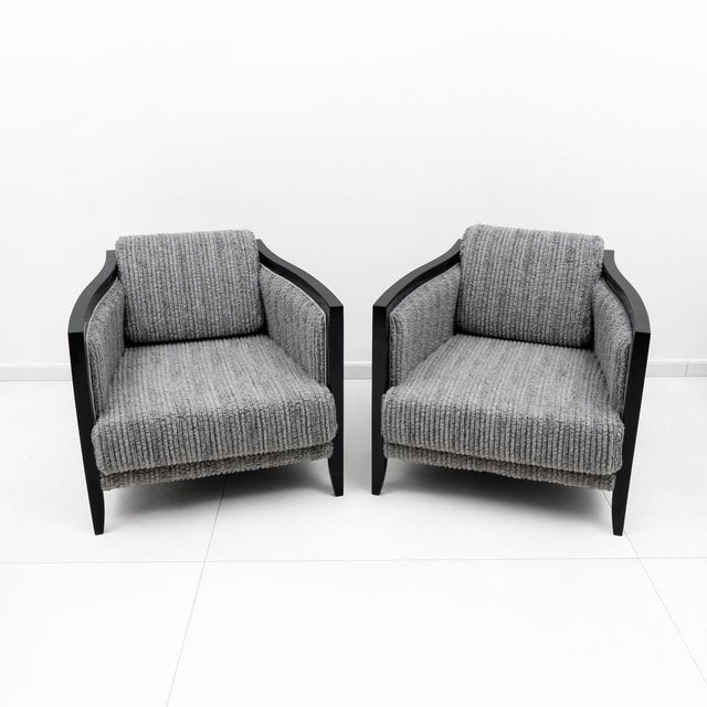Italian Art Deco Style Chairs in Black Lacquered Wood and Ribbed Velvet, 1970, Set of 2 For Sale - Image 9 of 9