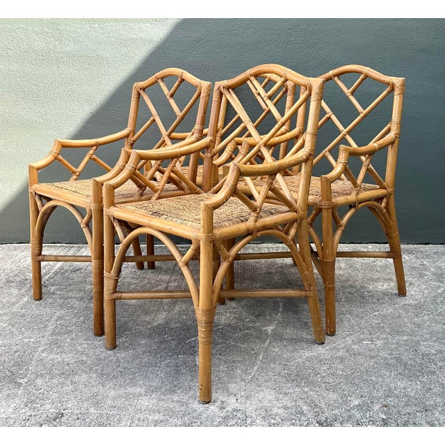 Late 20th Century Vintage Chinese Chippendale Rattan Dining Chairs - Set of 4 For Sale - Image 5 of 12