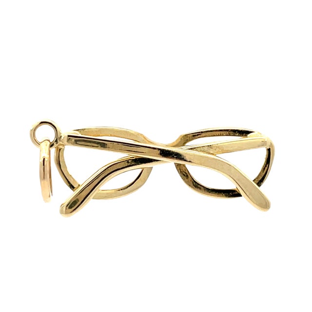 Unique 14K yellow gold eyeglasses charm pendant crafted in an open-frame design with smooth polished finish. Lightweight...