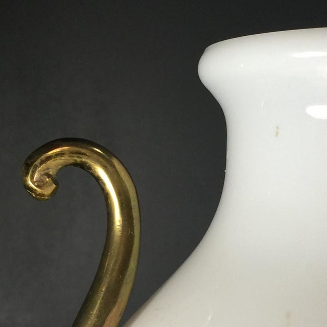 Metal Venini Primavera in Murano, White Opaline Glass with Gilt Handles, Chiseled Bronze Base, 20th Century For Sale - Image 7 of 14