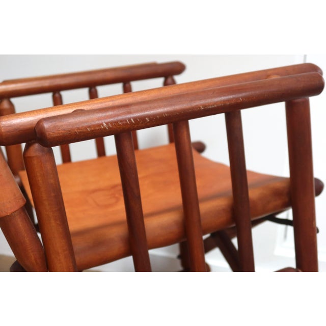 Wood Mid-Century Modern Costa Rican Leather Campaign Folding Rocking Chair For Sale - Image 7 of 7