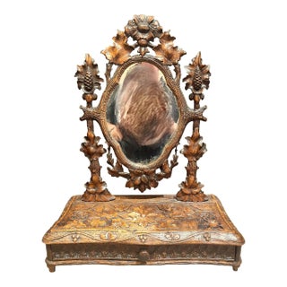 19th C Black Forest Dressing Table W/ Drawer and Mirror For Sale