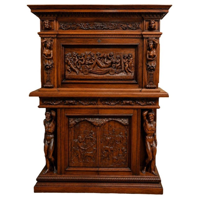 19th Century Renaissance Drop-Front Secretary Desk, 1890s For Sale - Image 9 of 9