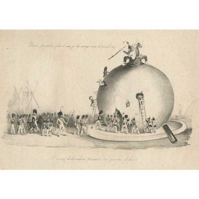 Title: Dutch Troops Winter Quarters in a Cheese, Belgium 1830 Satirical Cartoon : This satirical lithograph, titled...