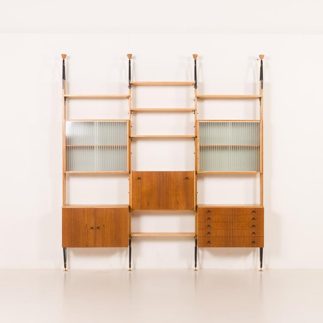 Wood Mid-Century Floor to Celling Wall Unit in Teak and Ash, Czechoslovakia, 1960s For Sale - Image 7 of 18