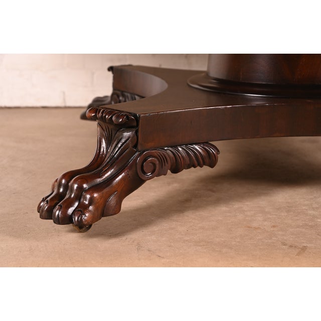 R. J. Horner Style Antique Victorian Mahogany Pedestal Extension Dining Table With Lion Paw Feet, Newly Refinished For Sale - Image 10 of 14