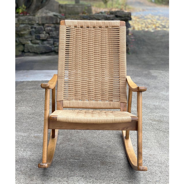 MidCentury Modern Yugoslavian Sculpted Natural Rope Rocking Chair