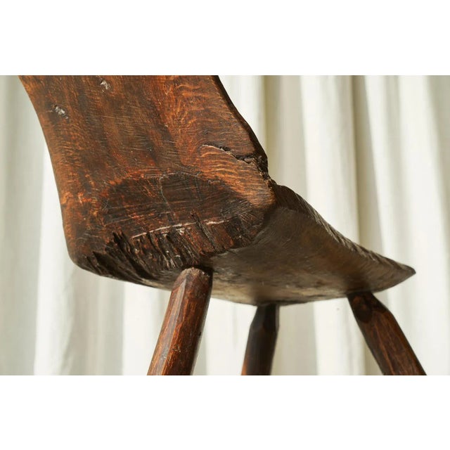 Brown Antique Wabi Sabi Carved Tripod Side Chair For Sale - Image 8 of 10