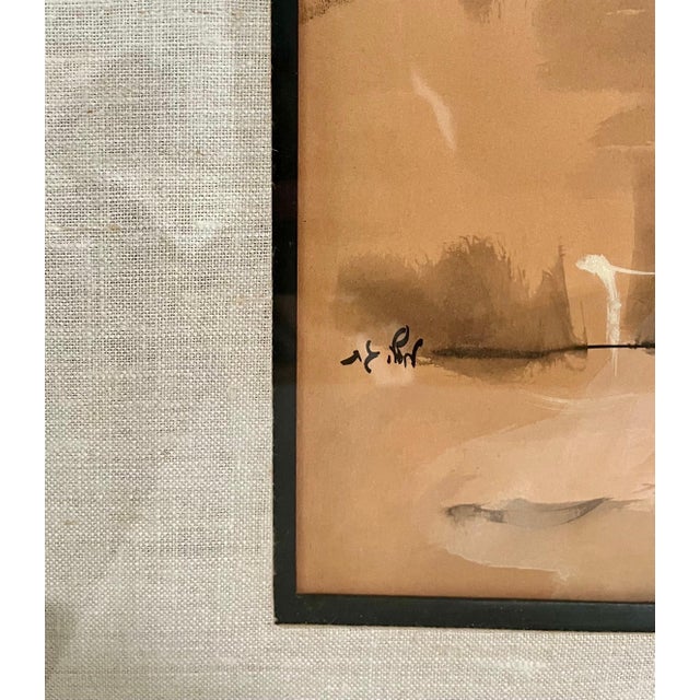 Moshe GatLarge Israeli Watercolor Gouache Painting Jerusalem Landscape Moshe Gat, c. 1960 For Sale - Image 4 of 4