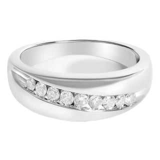 Men's.925 Sterling Silver 1/2 Cttw Diamond 9 Stone Band Ring - Size 11.5 For Sale