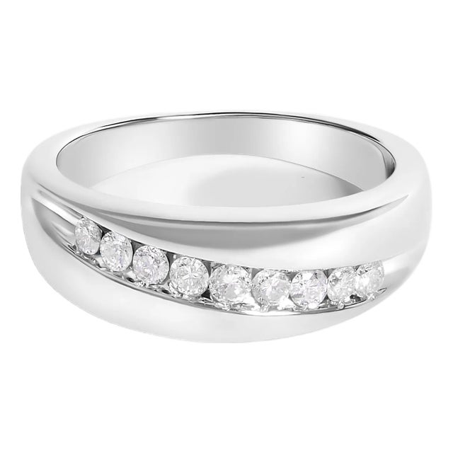 Men's.925 Sterling Silver 1/2 Cttw Diamond 9 Stone Band Ring - Size 11.5 For Sale