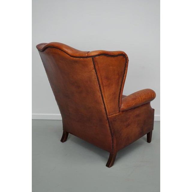Vintage Dutch Cognac Wingback Leather Club Chair For Sale - Image 6 of 18