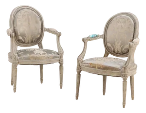 A Pair of French Louis XV Style Painted Open Armchairs, C. 1940.