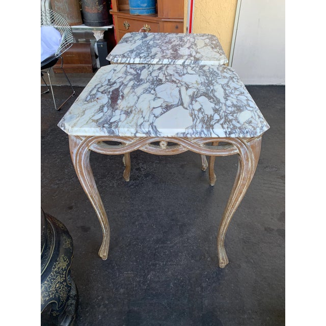 Shabby Chic Early 20th Century Marble-Top Infinity Side/End Tables Set of 2 For Sale - Image 3 of 11