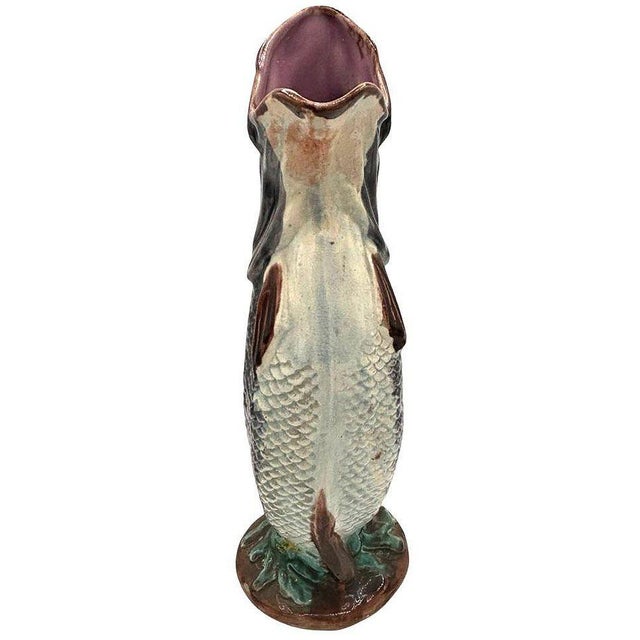 Late 19th Century Victorian Hand Painted Majolica Gurgle Fish Ceramic Pitcher For Sale - Image 4 of 7