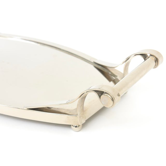 Silver-Plate Serving Tray With Raised Scroll Handles With Ball Feet Barware 90's For Sale In Miami - Image 6 of 7