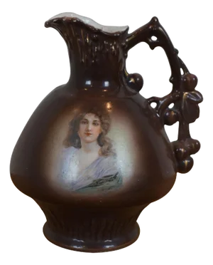 Antique Austria Art Nouveau Woman Porcelain Hand Painted Portrait Pitcher Jug