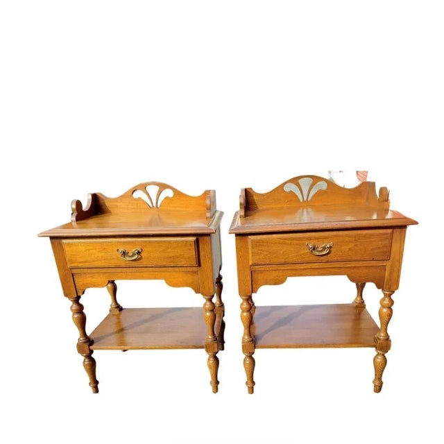 Wood Broyhill Premier Penn Colony Nightstands End Side Tables, Circa 1970s, a Pair For Sale - Image 7 of 12