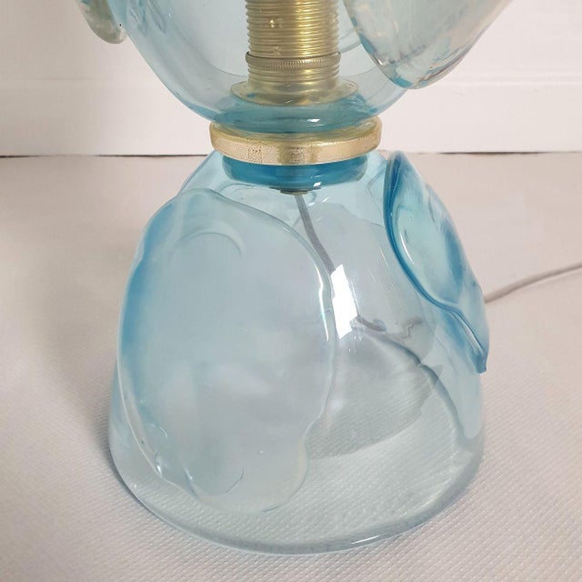 1970s Mid Century Modern Blue Attributed to Seguso Murano Glass Lamps - a Pair For Sale - Image 9 of 12