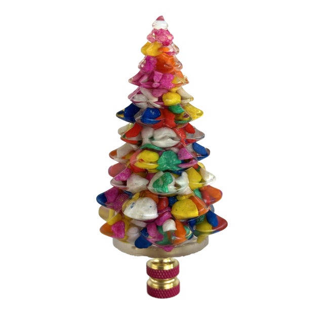 Maximalist Christmas Tree Lamp Finial on Brass Hardware For Sale